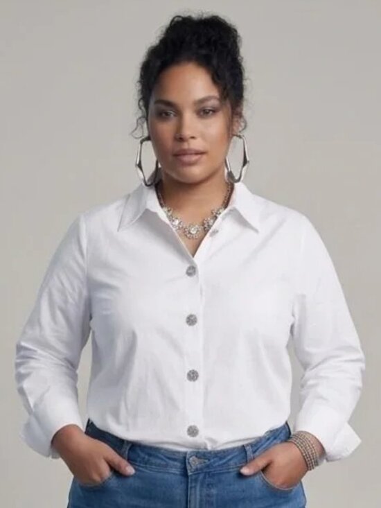 a new day Tops - A New Day White Blouse Rhinestone Jewel Button Shirt Women's XXL Work Top NWT